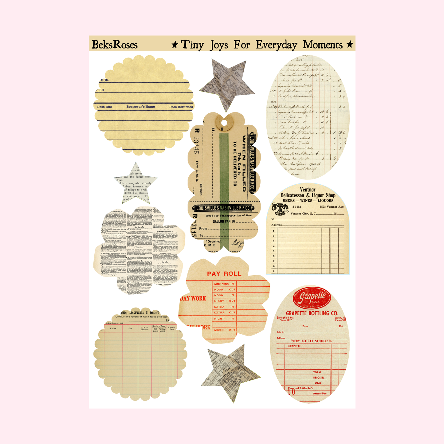 Vintage Ephemera Sticker Sheet